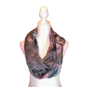 LOFT Gorgeous Gray & Mauve/Rose Sparkly Floral Print Infinity Scarf NWT!